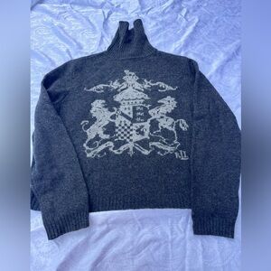 Ralph Lauren Lambswool Coat Of Arms Crest Turtleneck Knit Sweater Size P Large